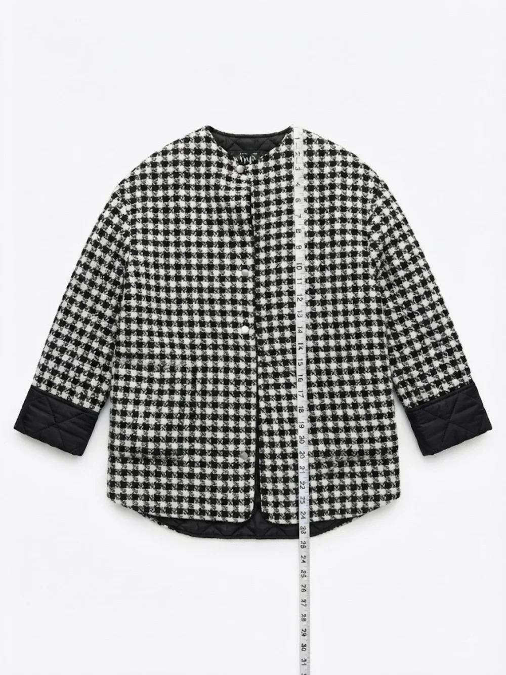 Zara Black & White Houndstooth Quilted Jacket - Size